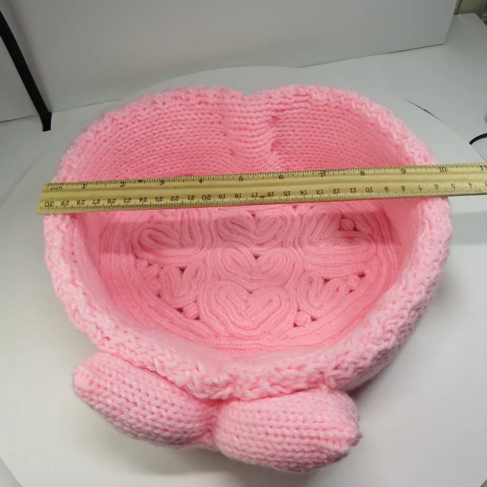 Handmade Pink Heart Crochet Basket with Bow- Valentine's - Baby Shower Girl